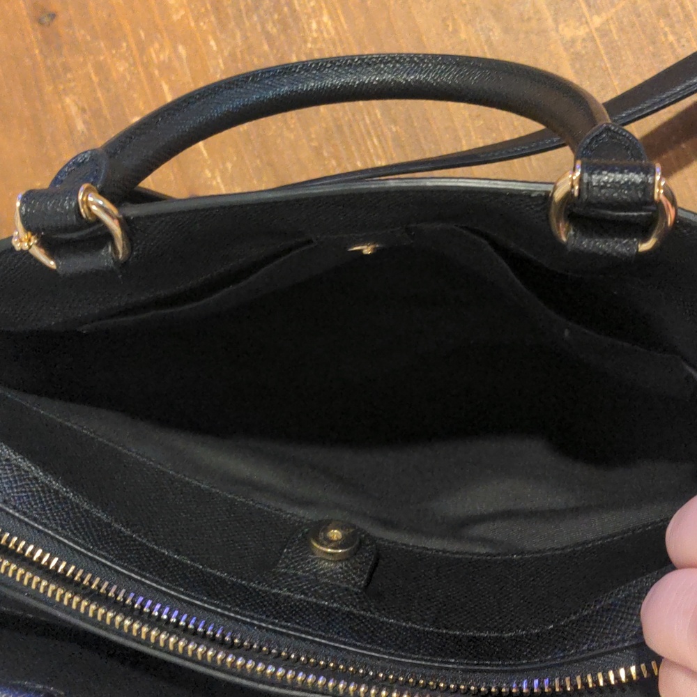 Coach Lillie Carryall Black Crossgrain Leather Satchel Crossbody Bag - Picture 9 of 13